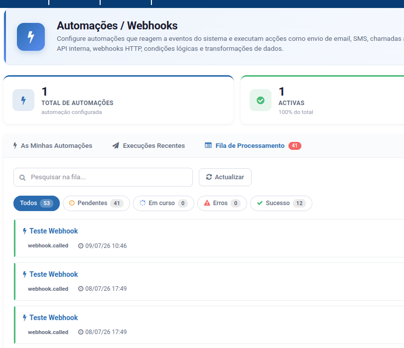 Fila de Processamento de Automações
